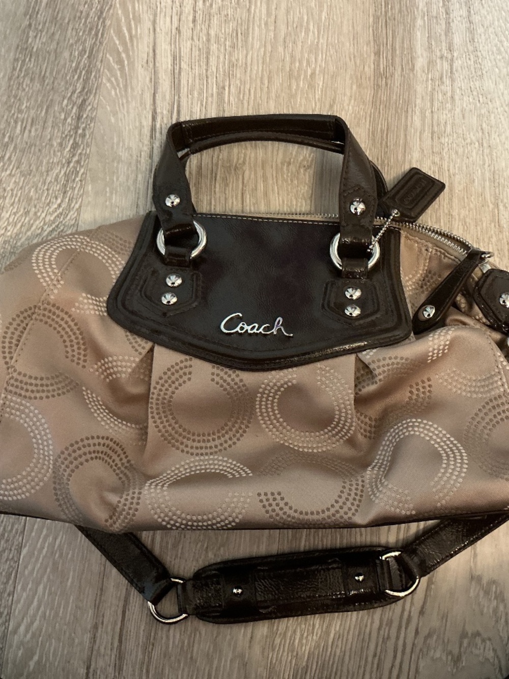 Coach Ashley Signature Convertible Satchel Brown Tan Patent